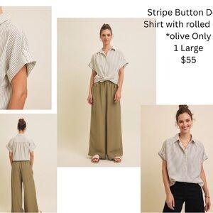 Olive Striped Button-Down Shirt